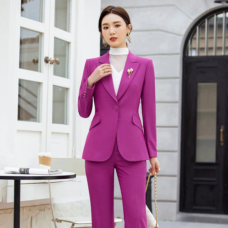 紫色西装外套女2024春秋季小个子职业商务工作服面试西服秋冬上衣