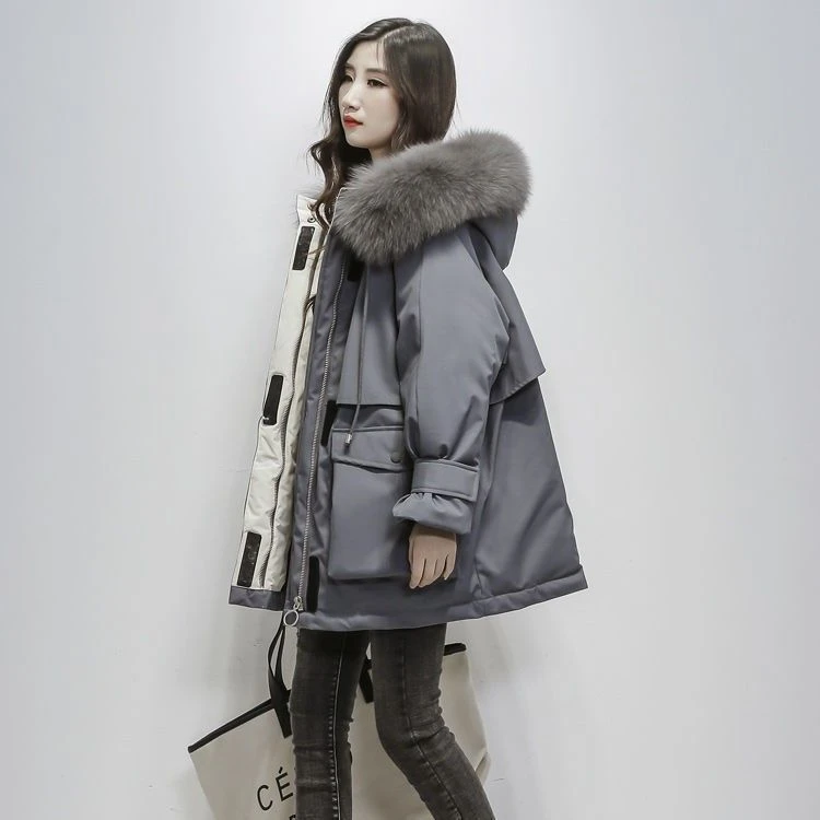 派克服女中长款韩版2024新款高级棉服女宽松加厚大毛领棉衣外套
