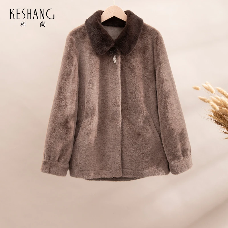 冬季丹麦貂仿皮毛一体宽松保暖毛领外套2DW15103