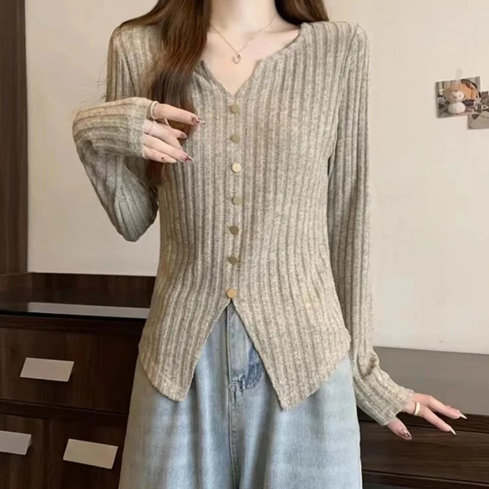 大码胖mm女设计感修身显瘦开衫针织百搭打底上衣长袖针织衫