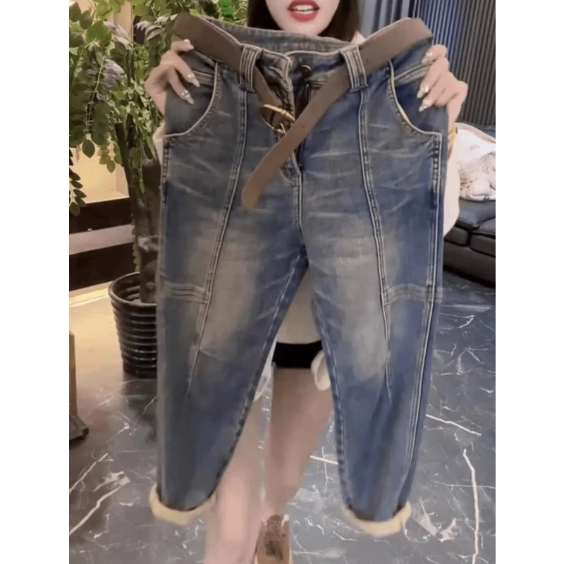 秋冬新款铅笔裤显瘦直筒牛仔裤2024复古时尚百搭九分小脚裤大码女