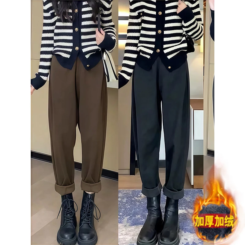 2024年秋季新款大码女装百搭哈伦休闲裤胖妹妹mm显瘦萝卜裤毛呢裤