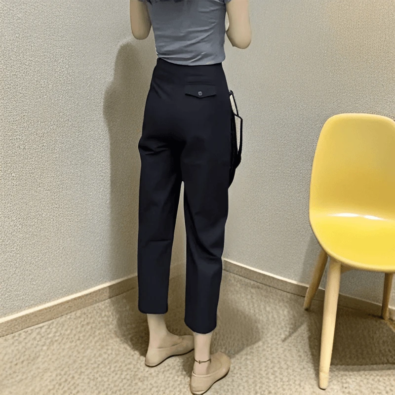 黑色裤子大码女胖mm显瘦休闲裤梨形身材高腰百搭哈伦裤九分正装裤