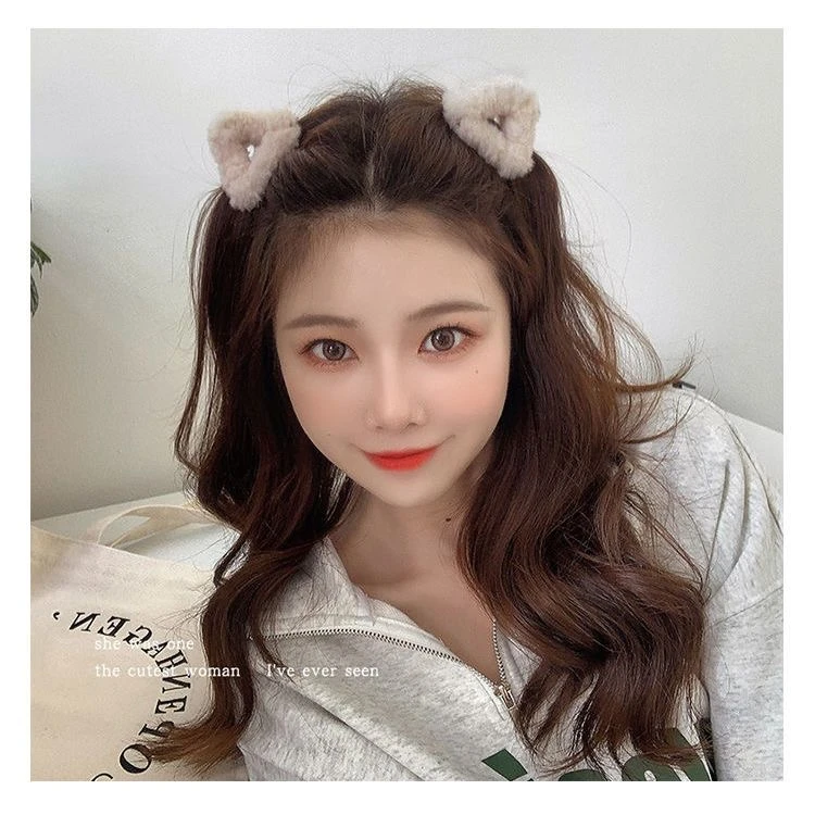 猫耳毛绒发夹可爱仙百搭毛绒绒发夹毛毛发卡头饰女羊羔毛碎发夹子