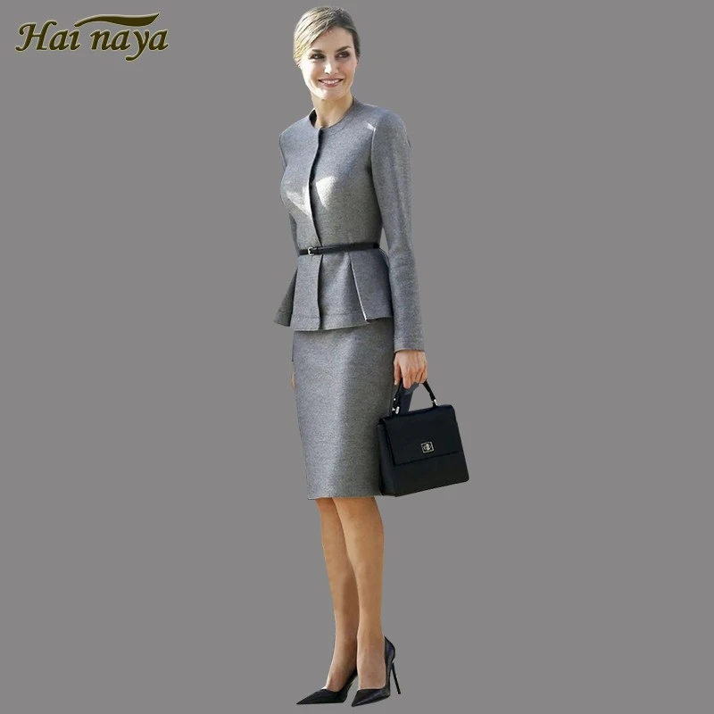 职业套装裙春新款气质高级感圆领修身显瘦上衣包臀裙正装两件套