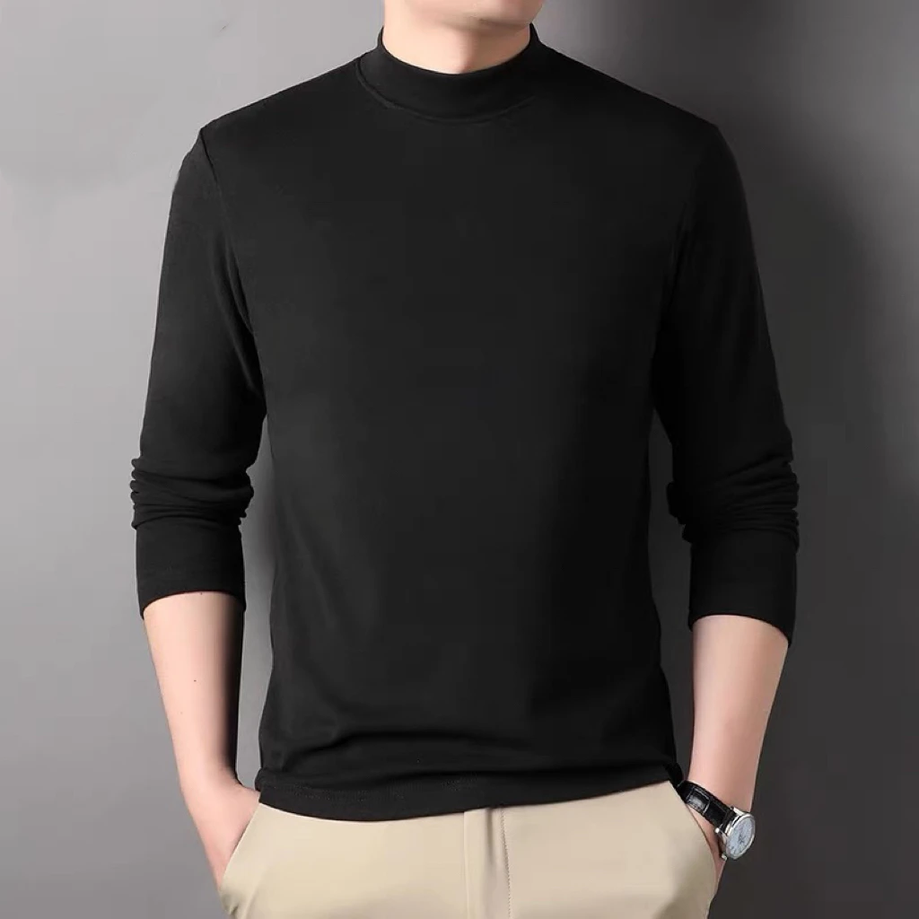 男士秋冬商务休闲百搭气质纯色T恤半高领打底衫/1303