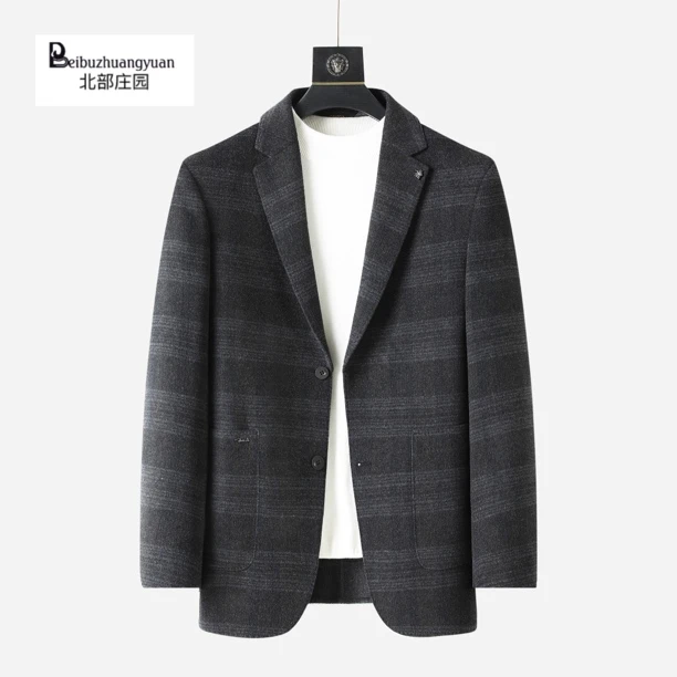 【北部庄园】男士秋冬西装商务休闲手工双面尼平驳领西装外套/23005