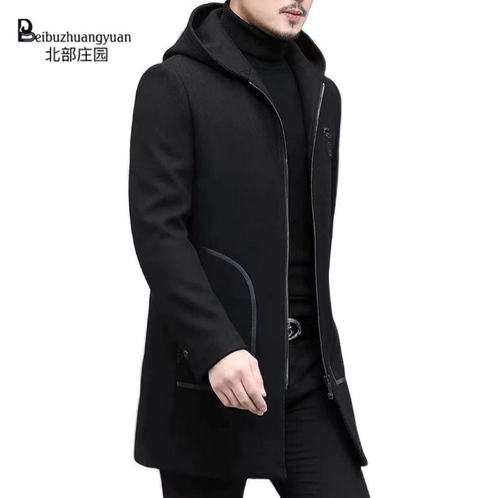 【北部庄园】男士春秋商务休闲气质简约百搭连帽大衣外套/981807