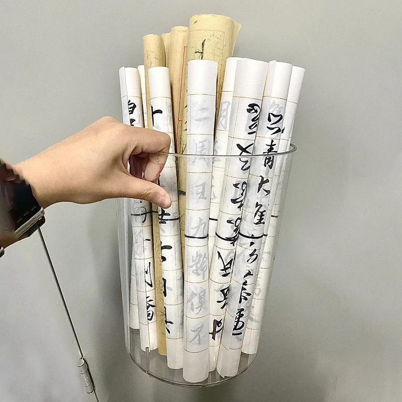 透明手工书画收纳筐字画收纳缸中式书房圆筒纸篓书法宣纸卷轴桶盒