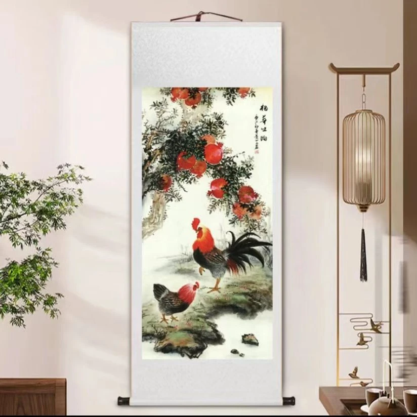国画花鸟画《榴华吐焰》客厅卧室餐厅入户玄关挂画绘画图案装裱品牌
