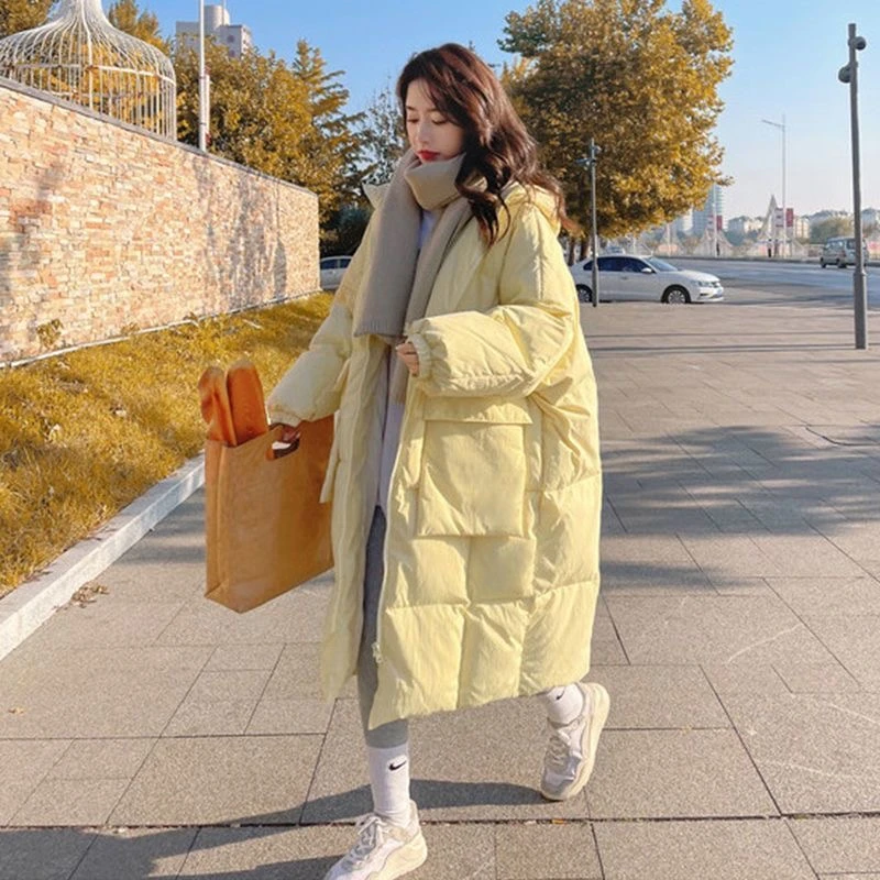 反季新款加厚宽松棉服女冬装保暖过膝中长款外套连帽加厚棉衣棉袄