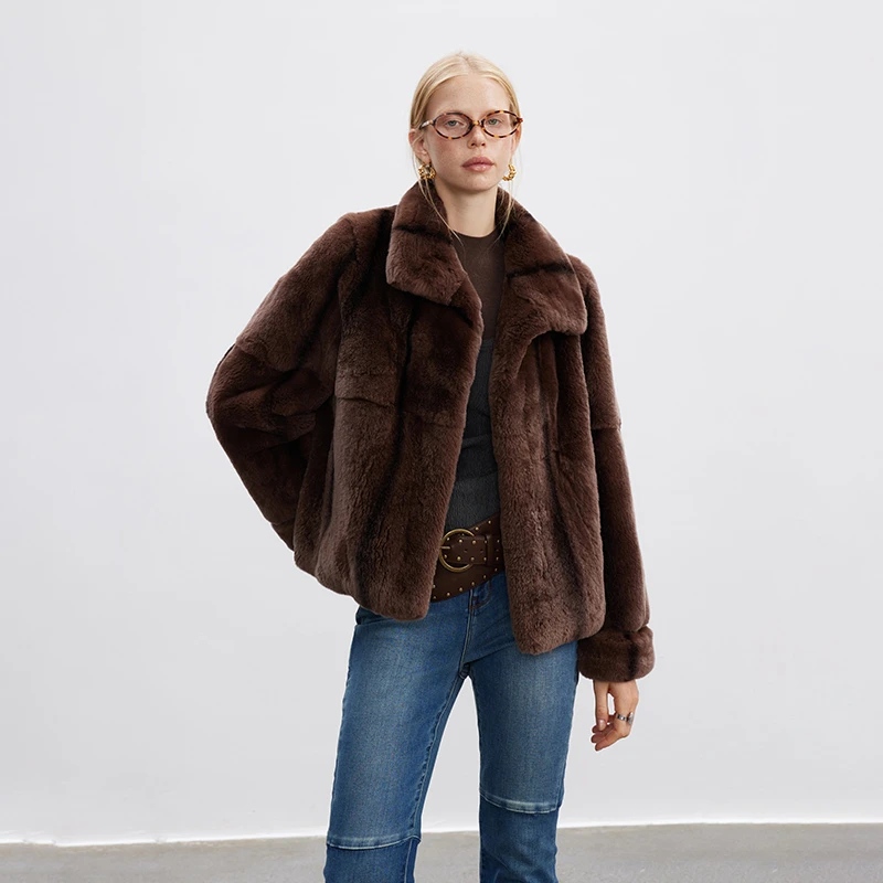 北麋「暗香名媛」轻奢极简手工晕染獭兔毛皮草外套女短款毛毛大衣冬