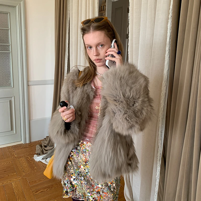 北麋「浮生若梦1.0」飘逸松弛感彩狐狐狸毛年轻皮草外套女中长款冬