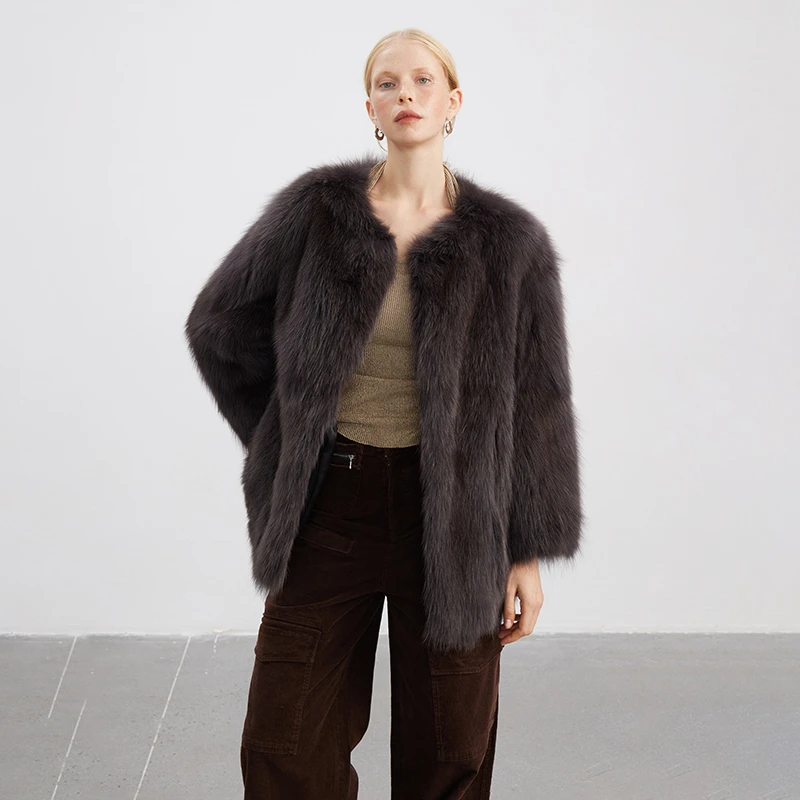 北麋「柔光精灵」整皮狐狸毛时髦皮草外套女年轻款中长款秋冬大衣