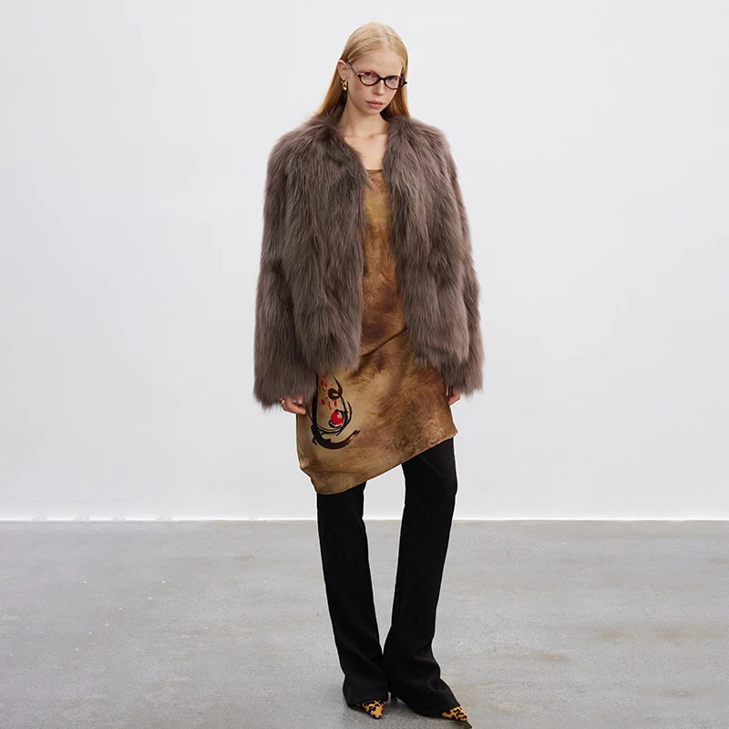 北麋专属「落叶知秋 」飘逸时髦复古轻盈彩狐狐狸毛皮草外套女年轻