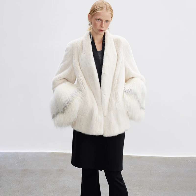 北麋「慵懒千金」2025进口天鹅绒整貂水貂皮草外套女狐狸毛中长款
