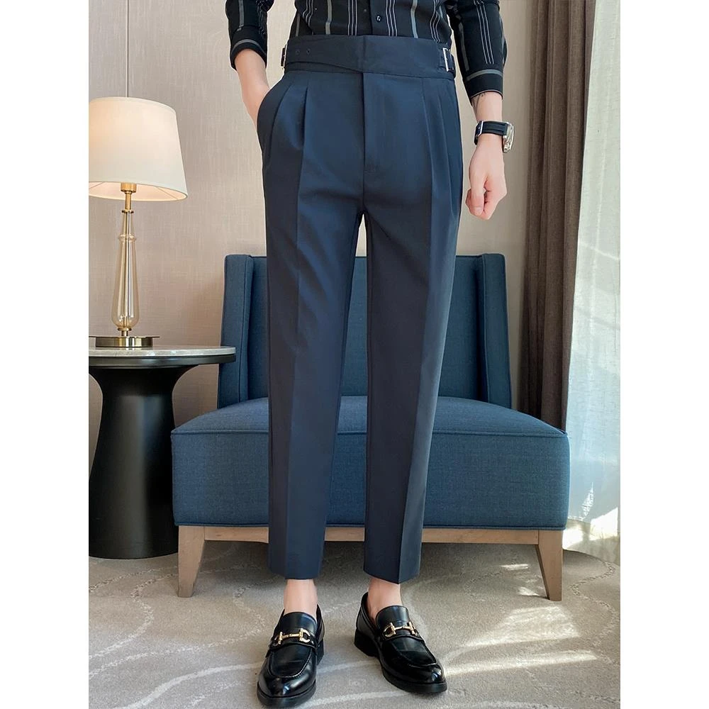 黑色廓尔格西裤男春季高腰显腿长直筒ins廓尔喀西装裤意式ins裤