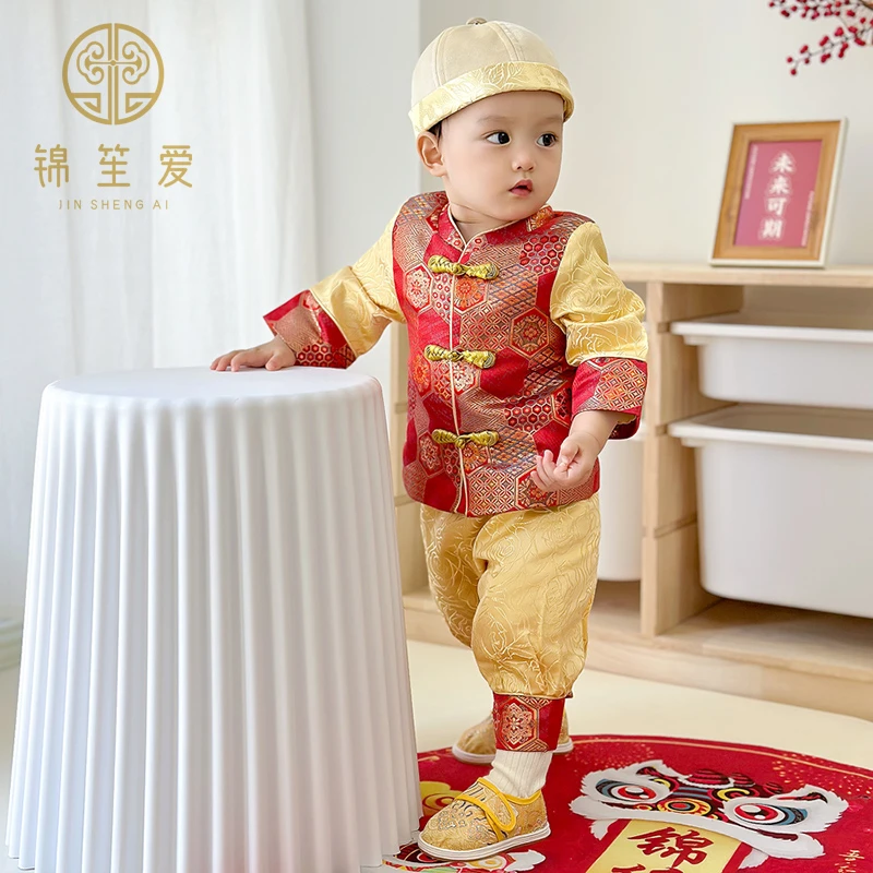 【金钰】男宝宝周岁礼服百天一周岁生日抓周服高端中式唐装拜年秋冬