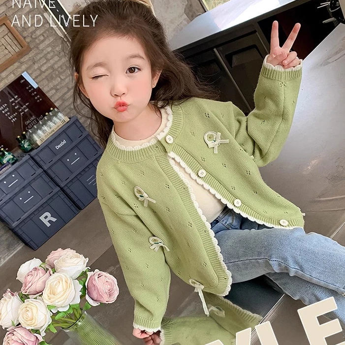 女童针织开衫秋装2025新款洋气宝宝毛衣外套儿童毛线打底上衣秋季