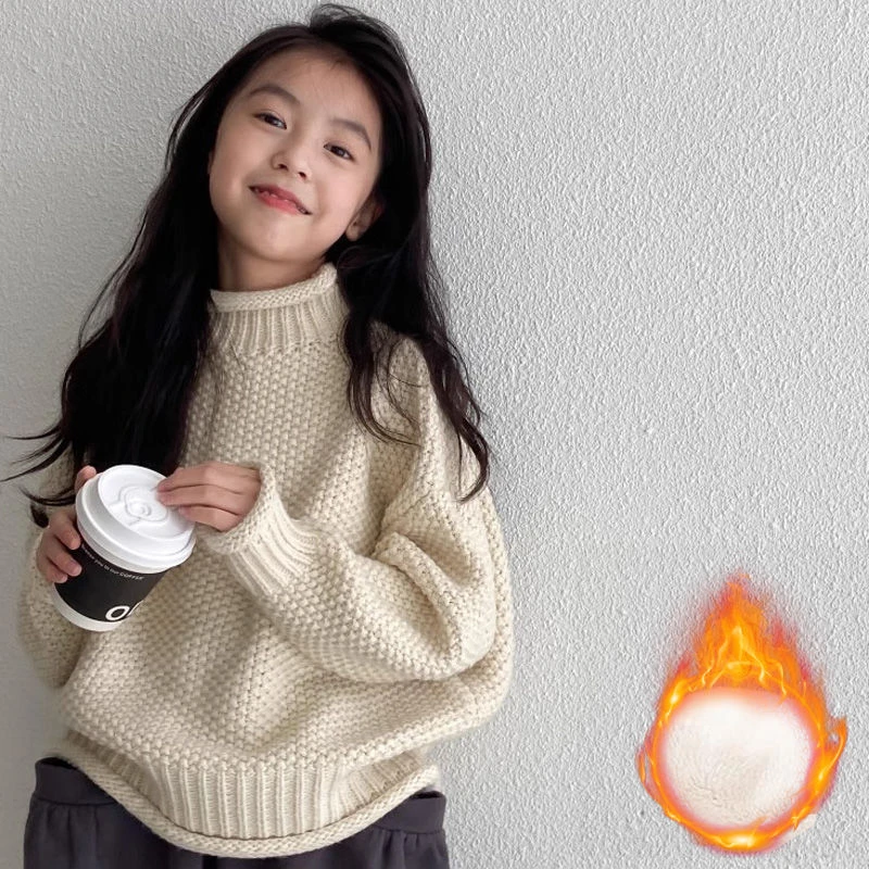 女童毛衣2025秋冬季儿童半高领毛衣针织衫加绒加厚中大童洋气上衣