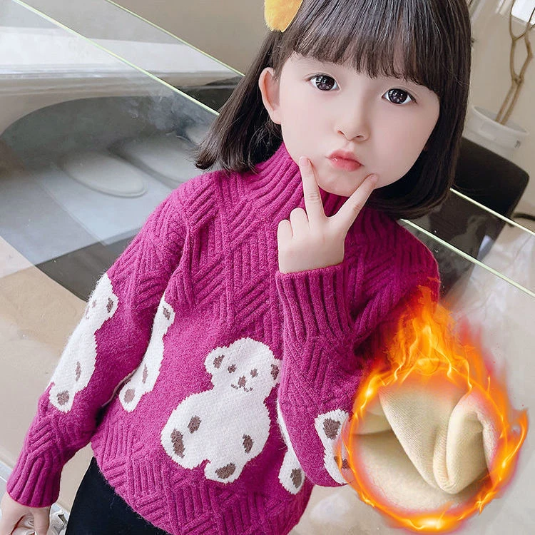 女童毛衣2025秋冬装洋气韩新款中大儿童套头加绒加厚保暖针织线衫