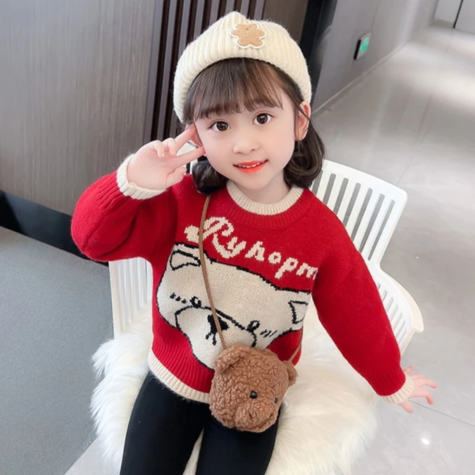女童毛衣套头秋冬2025新款儿童洋气加绒加厚宝宝时髦打底针织衫潮