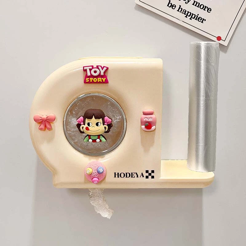 保鲜膜套收纳盒免打孔抽取式可爱卡通厨房收纳架子保鲜袋收纳神器