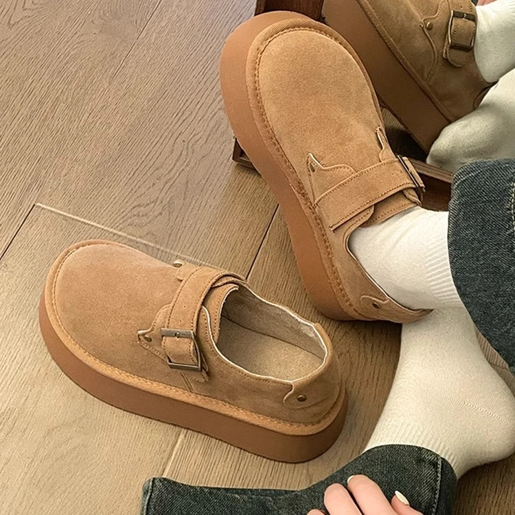 厚底勃肯鞋2024秋款女鞋单鞋一脚蹬圆头复古乐福鞋增高百搭豆豆鞋