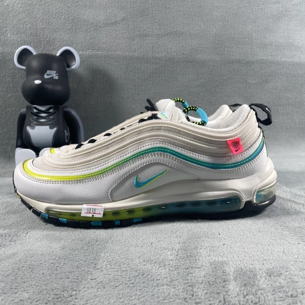 二手42.5码 Nike Air Max 97银子弹 跑鞋 白绿 剐蹭 无盒公价1699