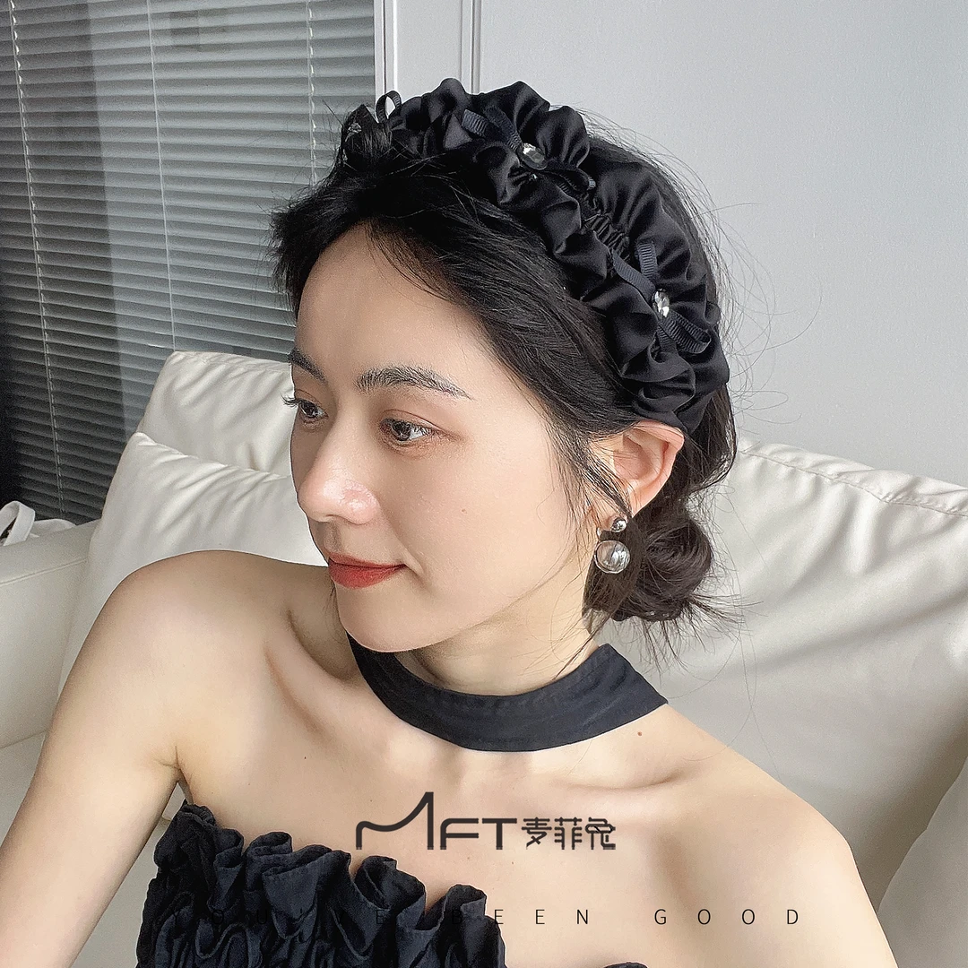 【泡芙发箍】复古蝴蝶结褶皱宽边发箍带齿23120404A