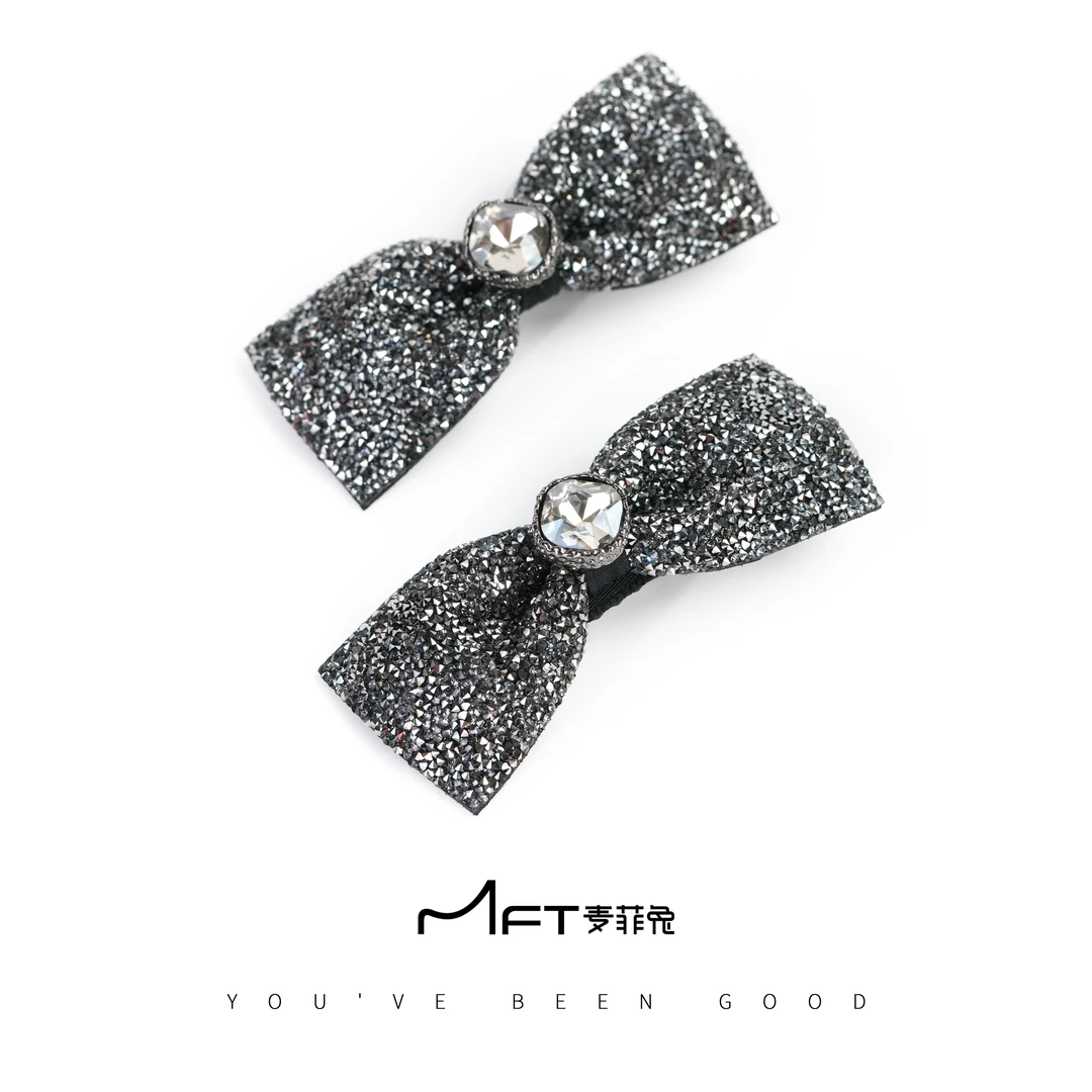 【艾莎鸭嘴夹】星光闪闪领结刘海夹复古名媛风碎发夹发饰24081627A