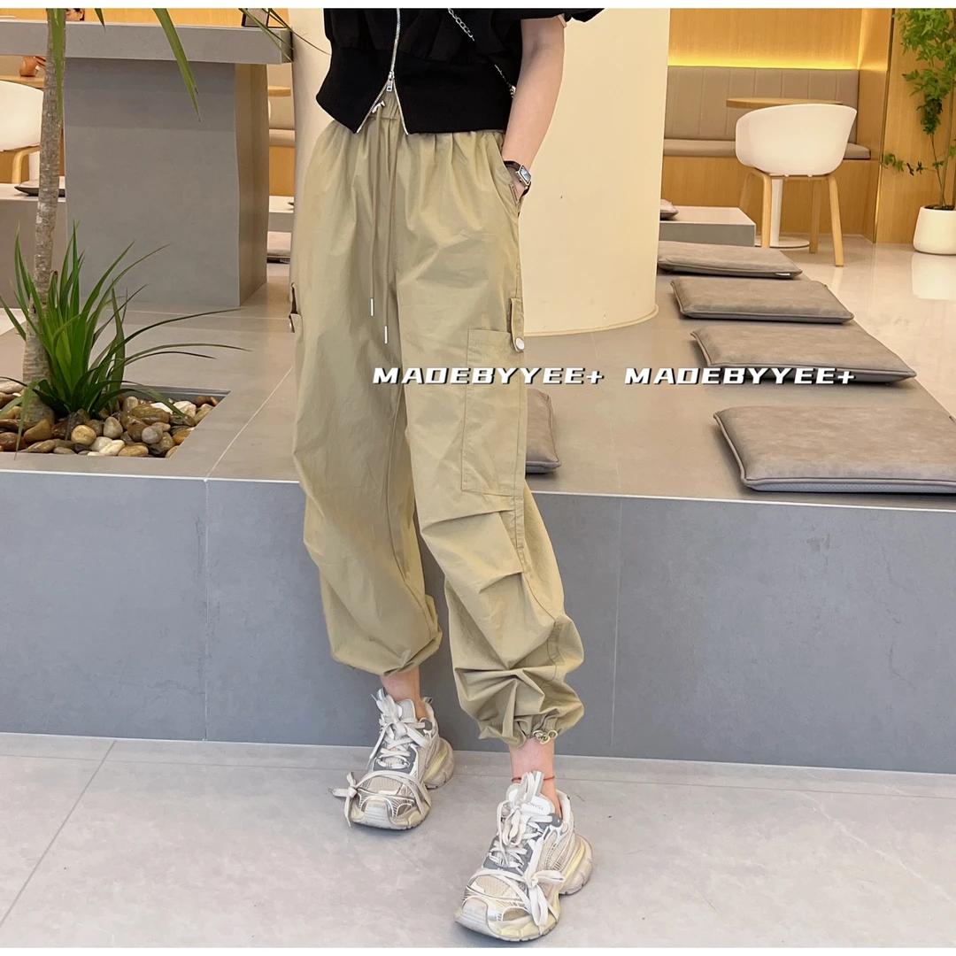 伊衣服饰 抽绳松紧腰运动休闲韩版百搭工装裤 21AU4482