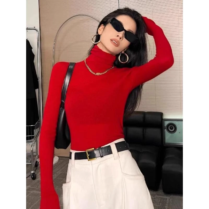 秋冬法式高领针织衫女软糯内搭毛衣高级感紧身显瘦气质堆堆领上衣