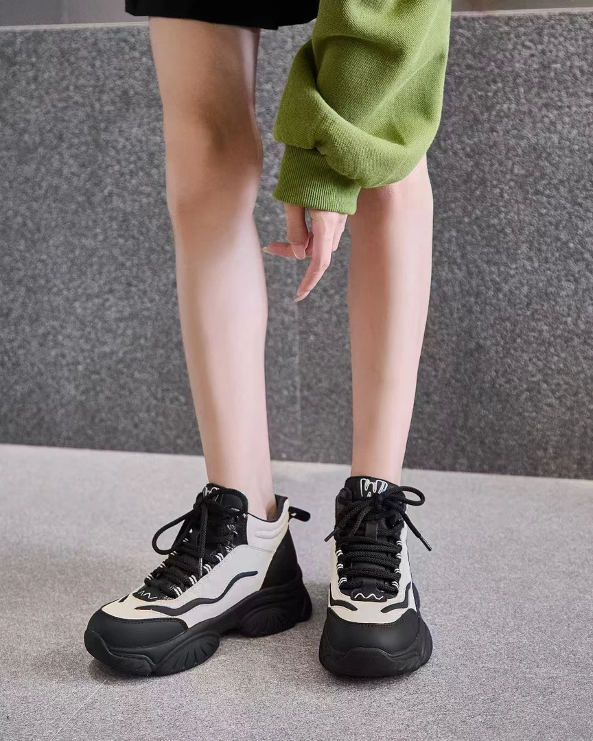 [秀客严选]882-5 冬款时尚高帮全软牛皮加绒老爹鞋