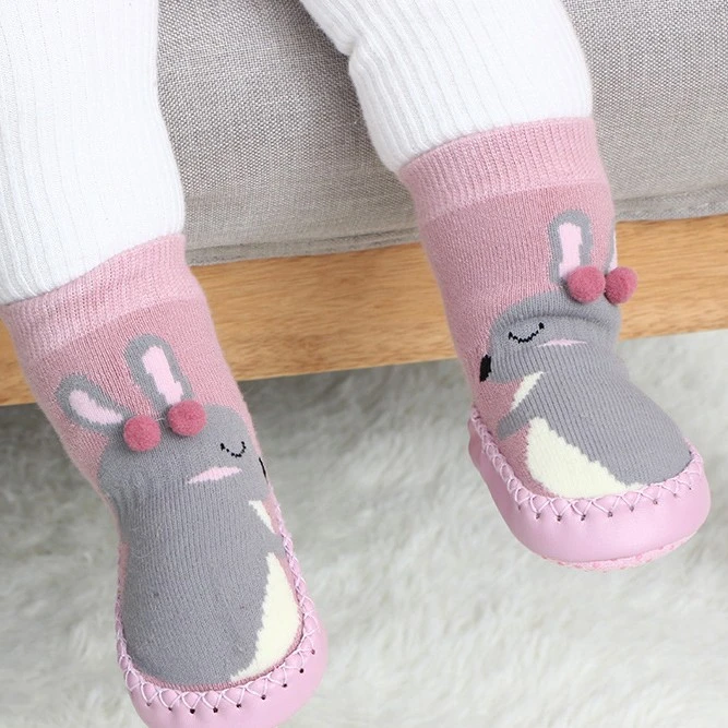 新款春秋卡通婴儿鞋袜防滑皮底儿童地板袜毛圈保暖宝宝袜子-