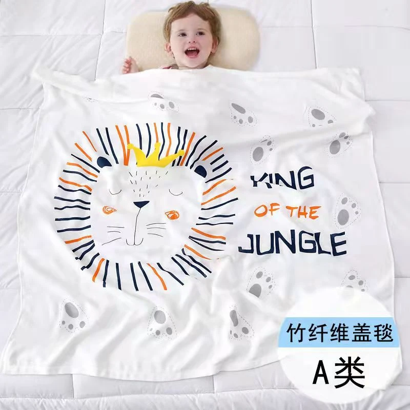 竹纤维双层棉冰丝纱布婴儿浴巾卡通印花儿童盖毯初生儿包巾夏季薄