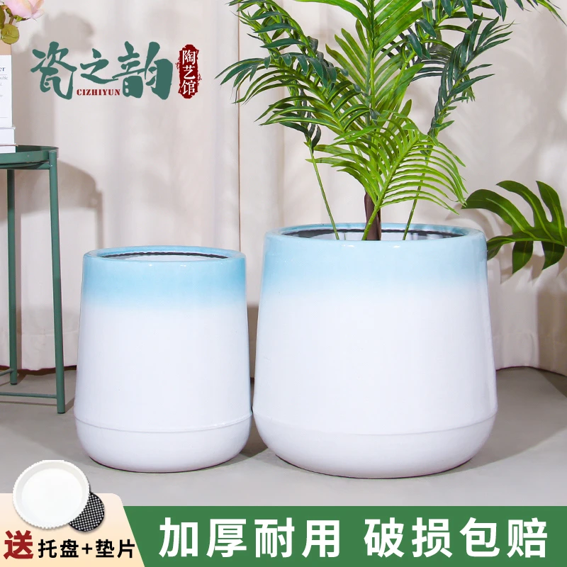 轻奢欧式极简陶瓷艺术花盆龙血树琴叶榕种树客厅摆件展厅设计家用