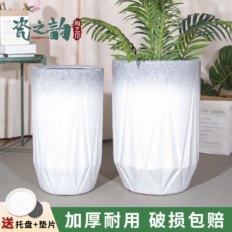 高颜值陶瓷大花盆直筒户外个性欧式种树庭院盆栽发财树大型绿植