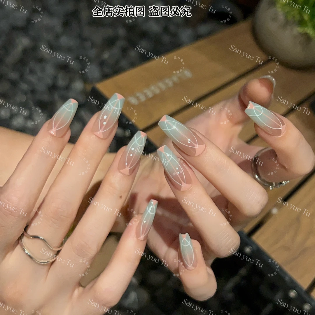【几何线条】-三月兔手工夏日手绘美甲可拆卸穿戴甲