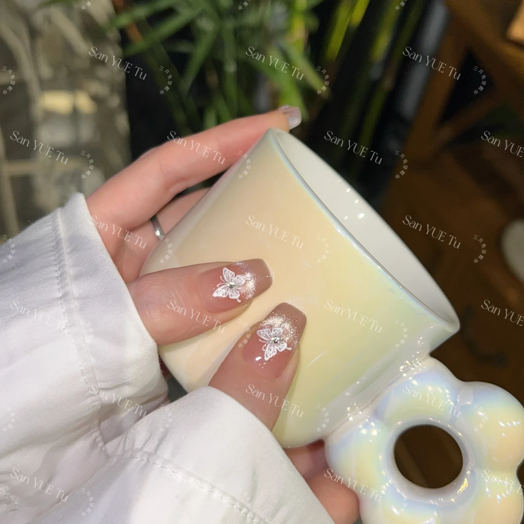 独角兽-三月兔手工新品蝴蝶极光钻流行冰透指尖卸甲片短梯穿戴甲