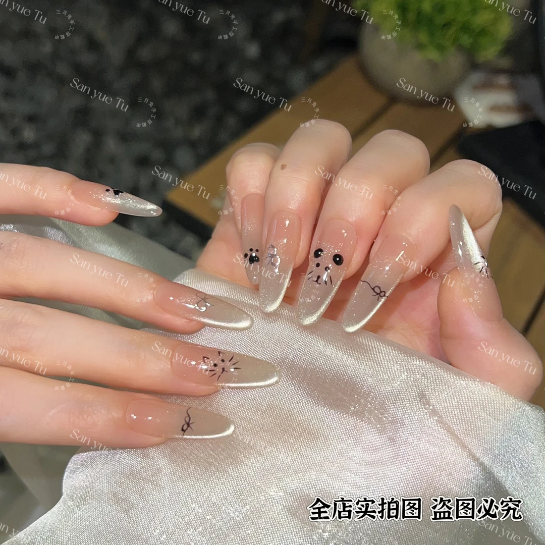 【大喵和旺财】-三月兔【设计师穿戴甲】手绘猫眼美甲指尖纯欲穿戴甲
