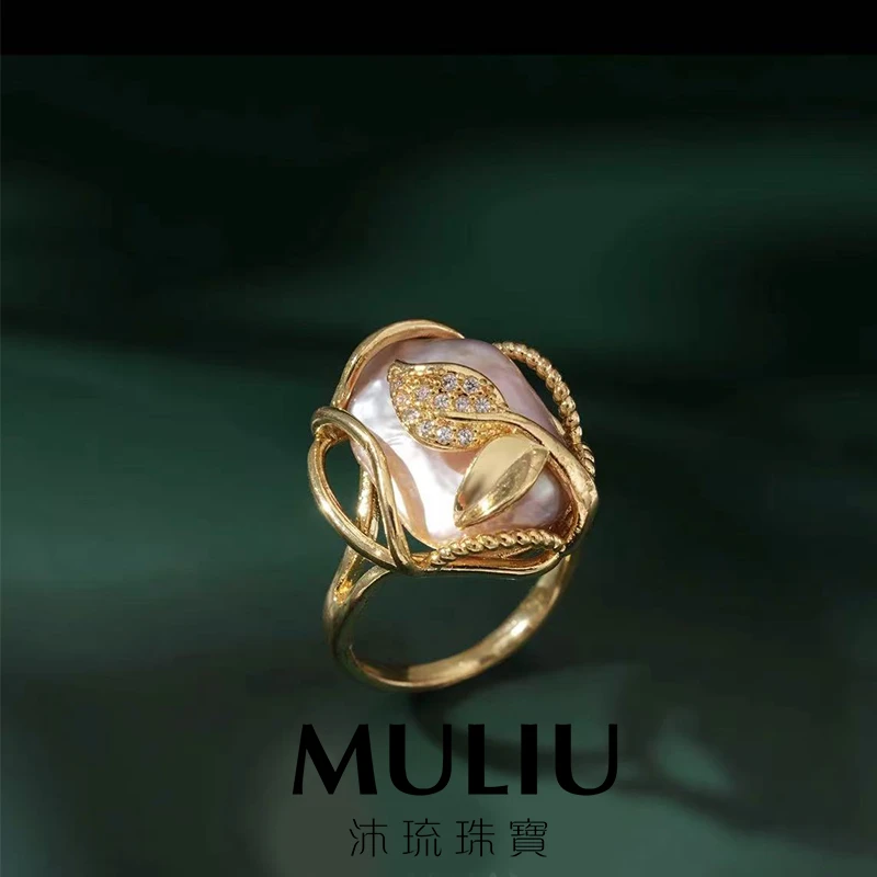 【新粉福利】天然淡水方形巴洛克珍珠开口戒指小众设计精致百搭