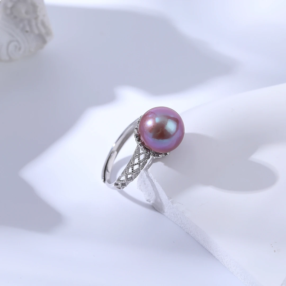 【锦鲤】爱迪生九黎紫火紫色淡水珍珠925银开口戒指