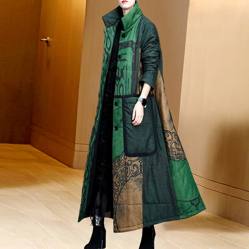 民族风加厚夹棉大衣女过膝长款2025冬季新款国风保暖棉服棉袄外套