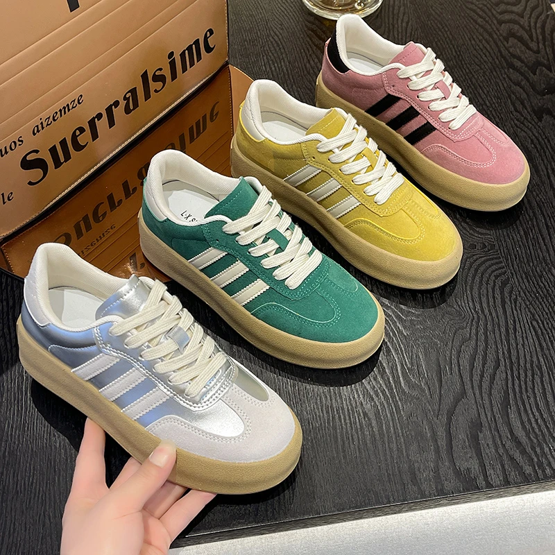 德训板鞋女夏季透气百搭复古拼色小众厚底运动鞋春季韩版低帮女鞋