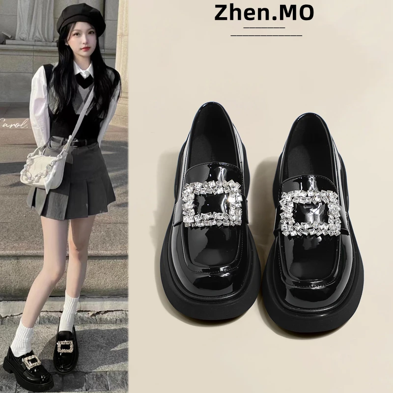 乐福鞋女鞋2024春季新款厚底粗跟黑色一脚蹬jk玛丽珍鞋单鞋小皮鞋