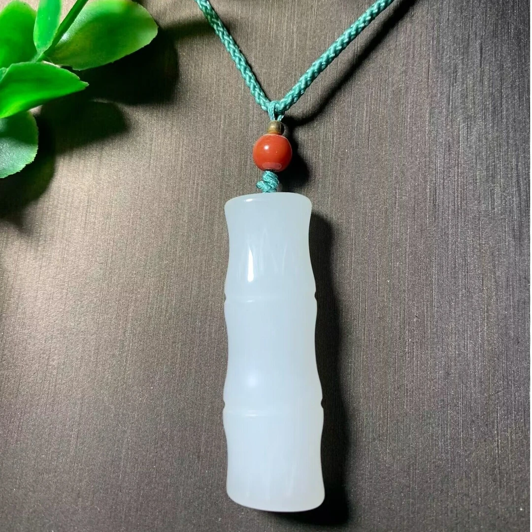 天然新疆克拉玛依金丝玉竹节男女可戴寓意节节高升吊坠白色气质
