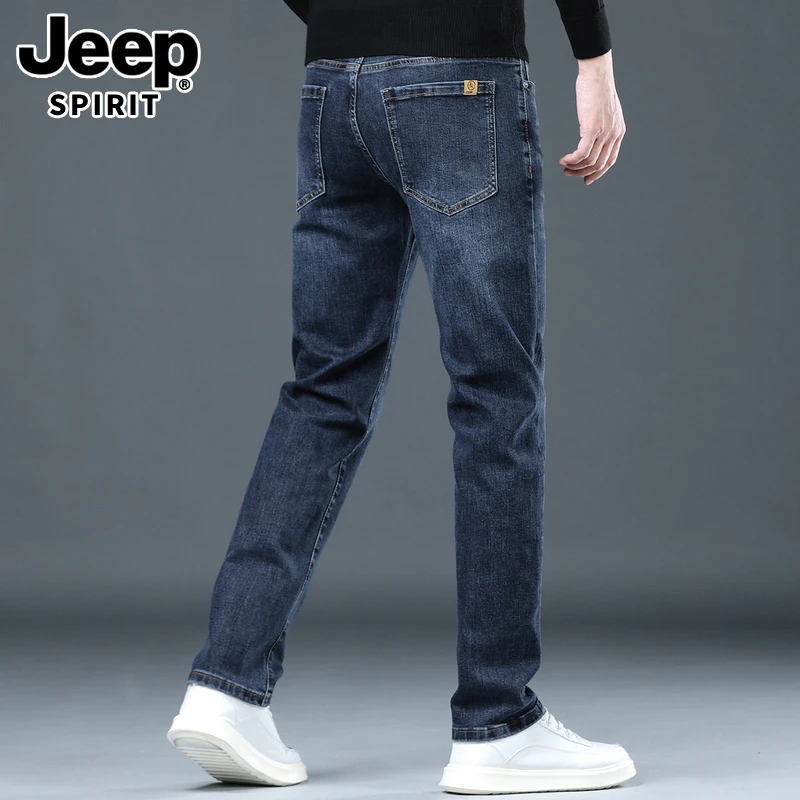 JEEP SPIRIT吉普牛仔裤男士秋冬加绒潮流修身小脚弹力长裤子男裤