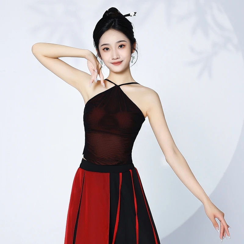 善然堂古典舞上衣吊带黑红舞蹈服纱衣练功服上装现代舞内搭背心