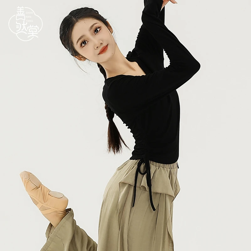 【上衣】新款现代舞练功服上衣女形体针织古典舞套装春夏套指修身女